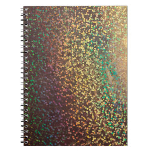 Caderno Espiral Brilhante, confete, multicolorido, ouro, prata, c