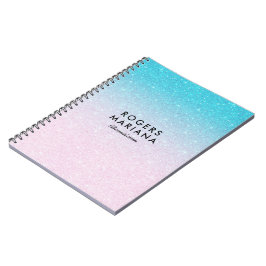 Caderno Espiral Brilhante de Ombre Rosa e Turquesa