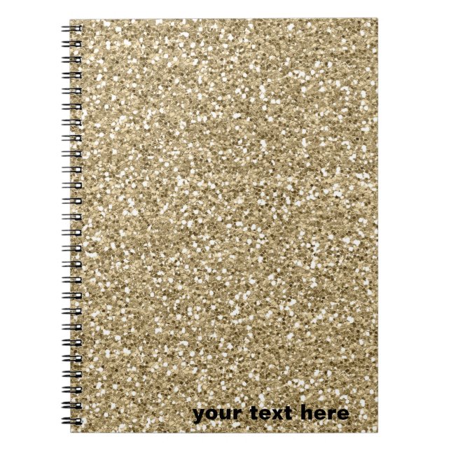 Caderno Espiral Brilhante Dourado moderno com seu texto (Frente)