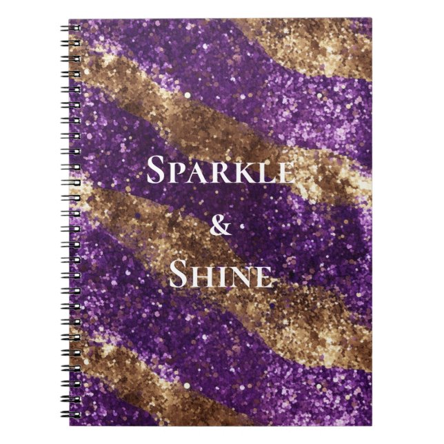 Caderno Espiral Brilhante Dourado roxo (Frente)