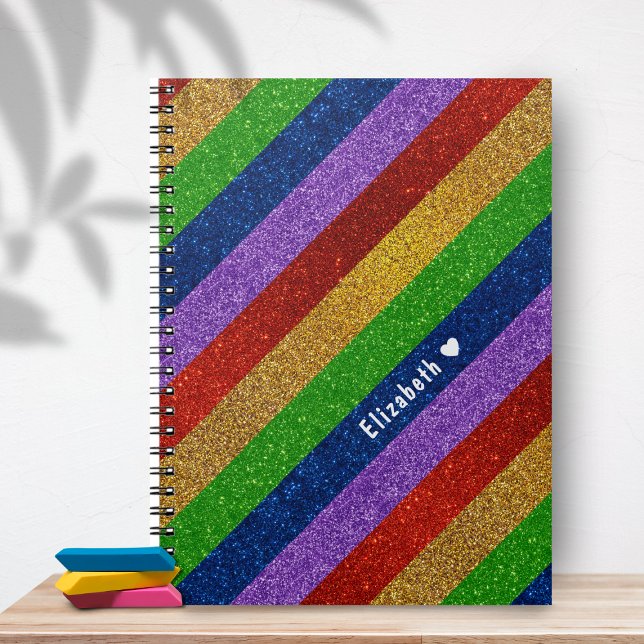 Caderno Espiral Brilhante e brilhante Rainbow Faux Glitter Striter (Criador carregado)