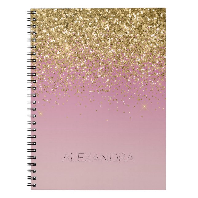 Caderno Espiral Brilhante rosa Dourado (Frente)
