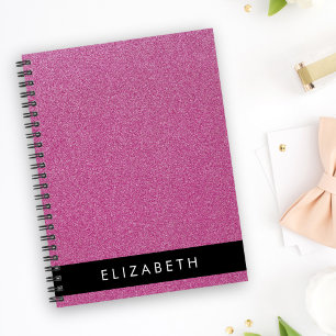 Caderno Espiral Brilhante Rosa, Fundo Glitter, Seu Nome