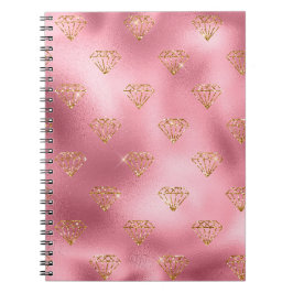 Caderno Espiral Brilhantes Diamantes de Purpurina Dourada e Folha 