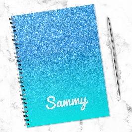 Caderno Espiral Brilho Azul e Aqua Ombre Personalizado