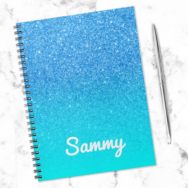 Caderno Espiral Brilho Azul e Omã Aqua Personalizado (Criador carregado)