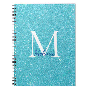 Caderno Espiral Brilho Azul Monograma