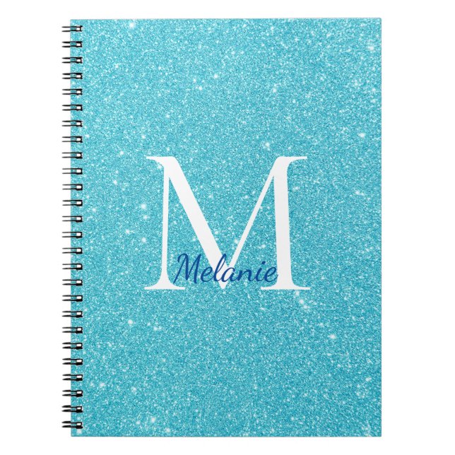 Caderno Espiral Brilho Azul Monograma (Frente)