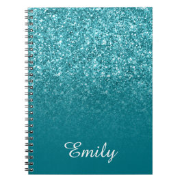 Caderno Espiral Brilho Azul-Piscina e Personalizado Ombre