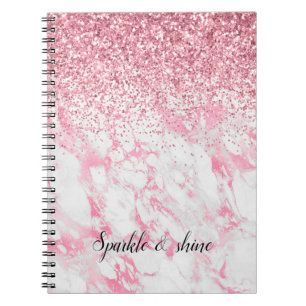 Caderno Espiral Brilho Branco Rosa 