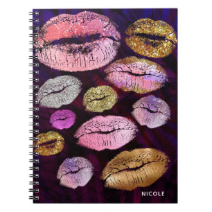 Caderno Espiral Brilho Brilhante Beijo Lábios Beleza Maquiagem Ten