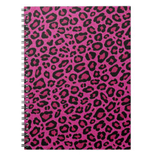 Caderno Espiral Brilho brilhante rosa-quente da pele do leopardo