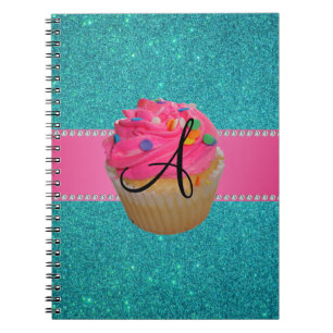 Caderno Espiral Brilho cor-de-rosa de turquesa do cupcake do