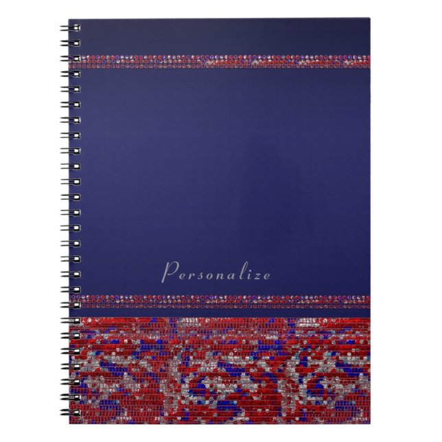 Caderno Espiral Brilho de Lantejoulas Vermelho Branco e Azul 4 de  (Frente)
