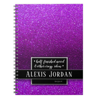 Caderno Espiral Brilho de Ombre Roxo Esmaga Monograma Branco Preto