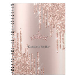 Caderno Espiral Brilho de rosa dourada elegante, real   