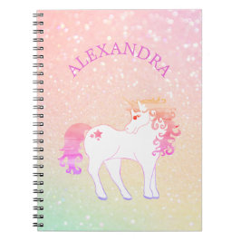 Caderno Espiral Brilho de Unicórnio Rosa Bonito Personalizado