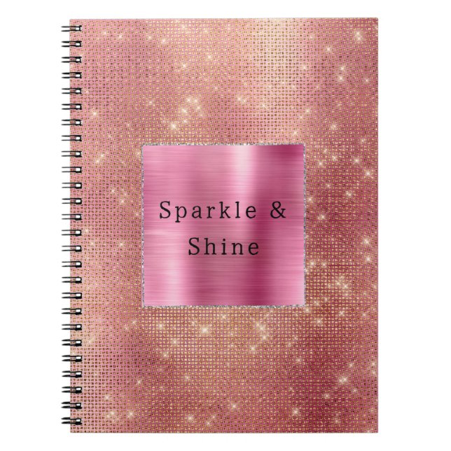 Caderno Espiral Brilho Dourado cor-de-rosa brilhante (Frente)
