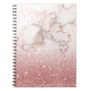 Caderno Espiral Brilho Dourado cor-de-rosa Ombre de mármore branco