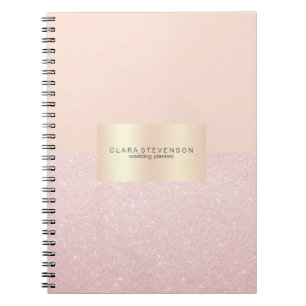 Caderno Espiral Brilho dourado de rosa bonito elegante e cor-de-ro