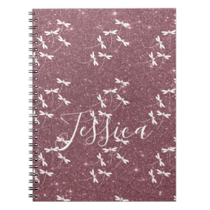 Caderno Espiral Brilho e libélulas personalizadas