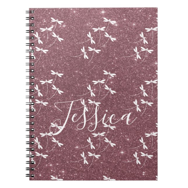 Caderno Espiral Brilho e libélulas personalizadas  (Frente)