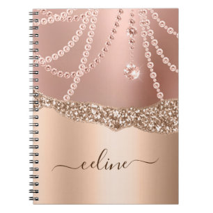 Caderno Espiral Brilho Elegante Rosa Dourado Feminino Chic