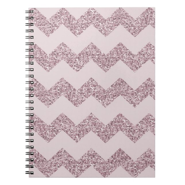 Caderno Espiral Brilho Falso Chevron Rosa (Frente)