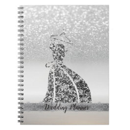 Caderno Espiral Brilho Prateado Elegante Bokeh, Vestido, Renda