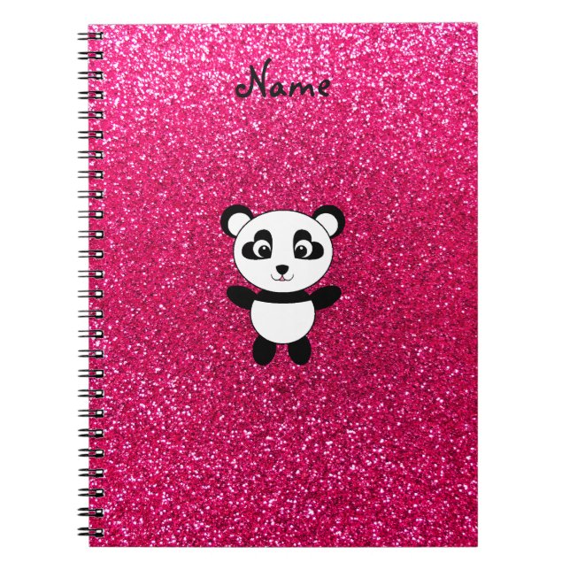 Caderno Espiral Brilho rosa do panda de nome personalizado (Frente)