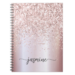 Caderno Espiral Brilho Rosa Dourado Feminino Script Nome Monograma