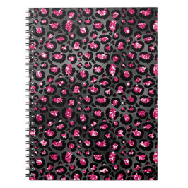 Caderno Espiral Brilho Rosa e Preto Estampa Animal Glam