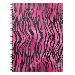 Caderno Espiral Brilho Rosa e Preto Glam Estampa Animal