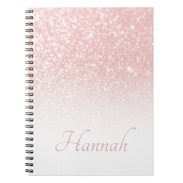 Caderno Espiral Brilho Rosa Glitter Branco Ombre (Frente)