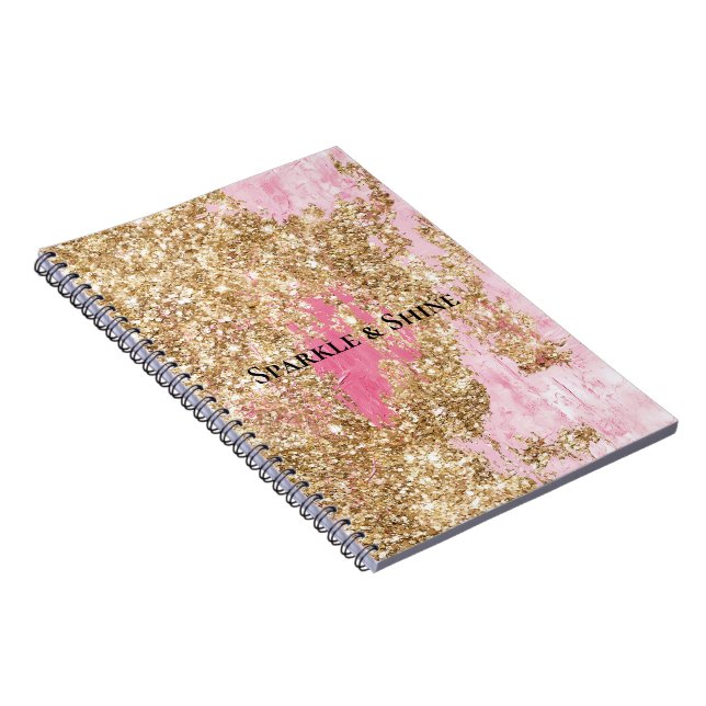 Caderno Espiral Brilho Rosa Menina Dourado   (Lado Direito)