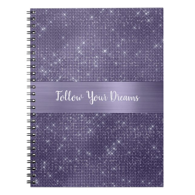 Caderno Espiral Brilho Roxo Citação Personalizada   (Frente)