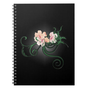 Caderno Espiral Brilhos cor-de-rosa em um fundo preto