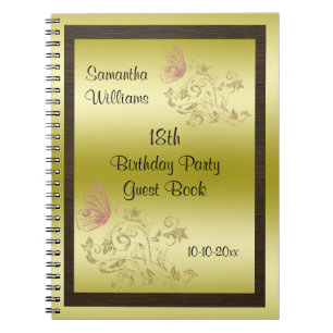 Caderno Espiral Brilhos dourados & aniversário da borboleta