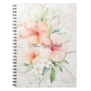 Caderno Espiral Brisa de Verão Bege Pêssego Hibisco