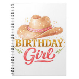 Caderno Espiral Brithday Girl With Cowgirl Hat