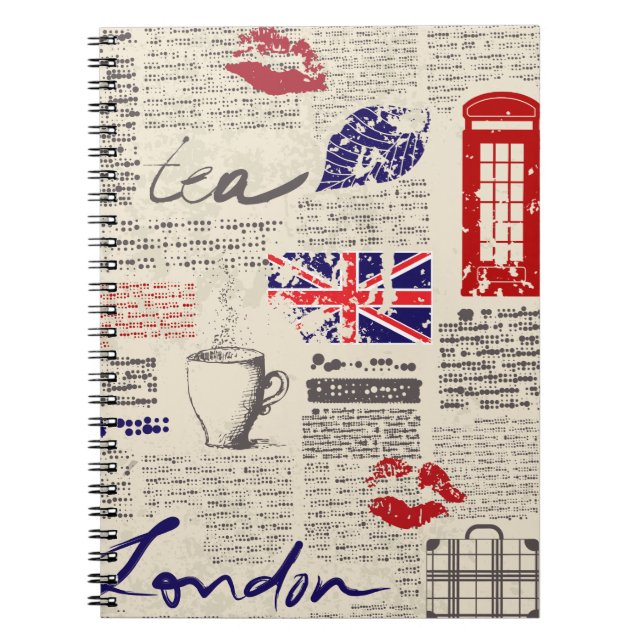 Caderno Espiral British newspaper pattern (Frente)