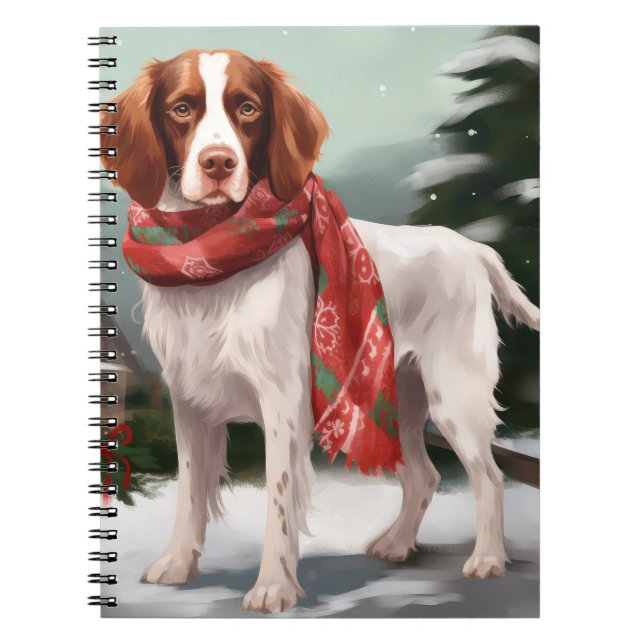 Caderno Espiral Brittany Spaniel Dog no Natal da Neve (Frente)