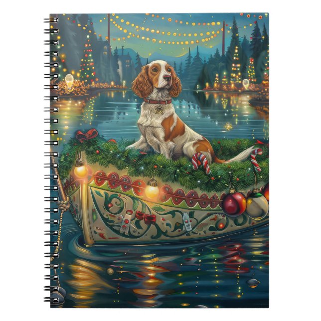 Caderno Espiral Brittany Spaniel natal Festivo Voyage (Frente)