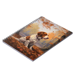 Caderno Espiral Brittany Spaniel no Outono Folhas Caídas Inspiram 