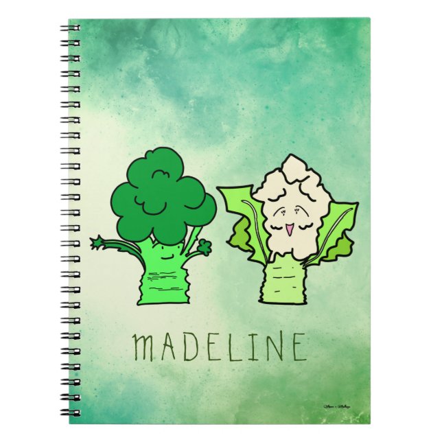 Caderno Espiral Brócolis e couve-flor personalizáveis (Frente)