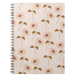 Caderno Espiral Brown Beige Retro Y2K Hippie Padrão de Girassol