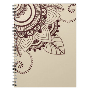 Caderno Espiral Brown e bege escuros, Henna, Mehndi, teste padrão