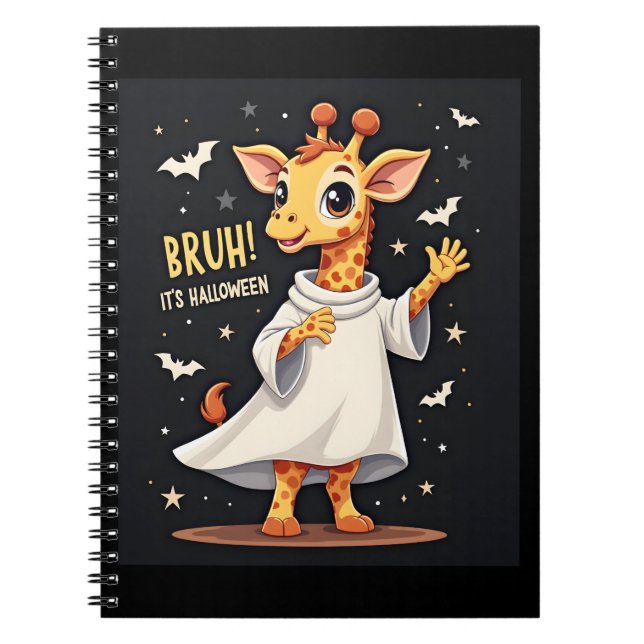 Caderno Espiral Bruh É Engraçado De Halloween Dabbing Ghost Giraff (Frente)