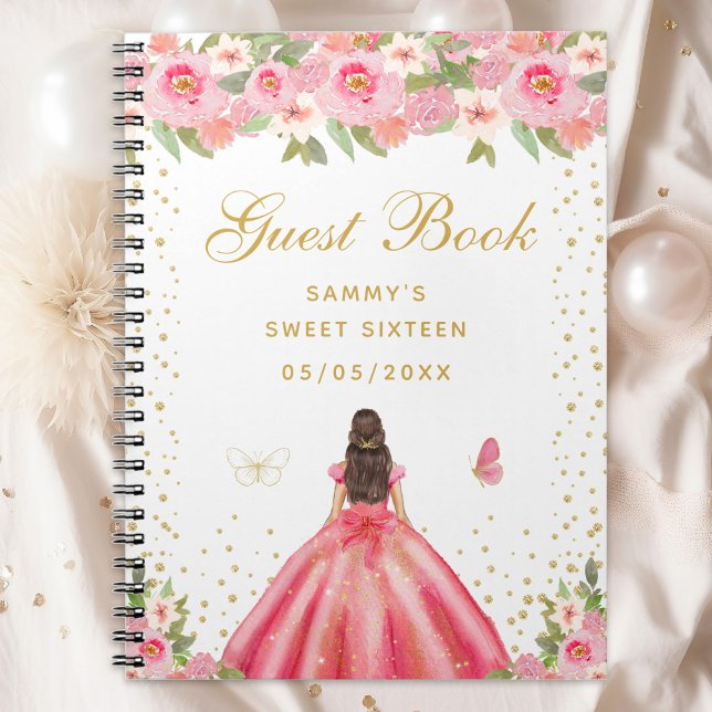 Caderno Espiral Brunette Hair Princesa Doce Floral Rosa Dezesseis (Criador carregado)