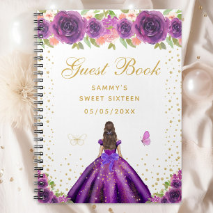 Caderno Espiral Brunette Hair Princess Purple Floral Sweet